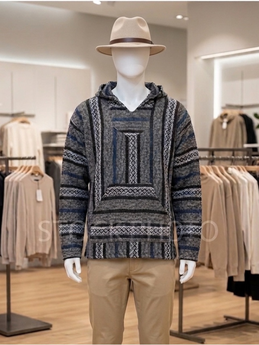 Baja Joe Gray Woven Pullover Baja Hoodie Small Surf